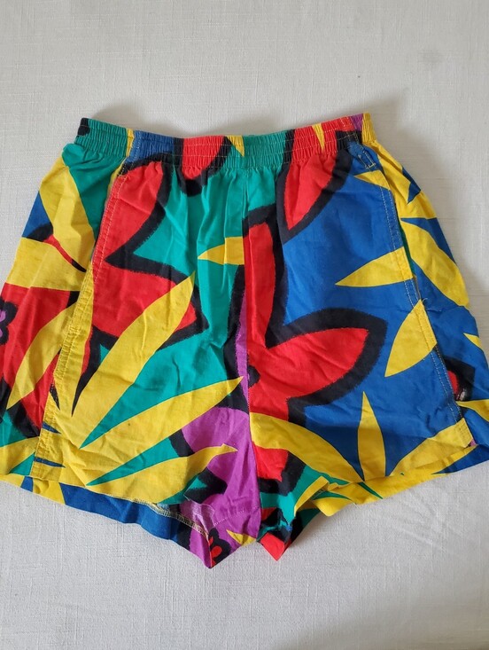 Vintage Pants - Vintage Multicolor Tropical Print Elastic Waist Shorts Womens Small
